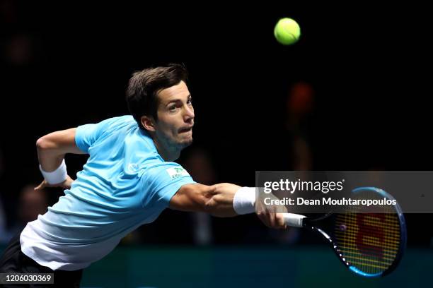 Aljaz Bedene of Slovenia returns a backhand against Stefanos Tsitsipas of Greece during Day 6 of the ABN AMRO World Tennis Tournament at Rotterdam...