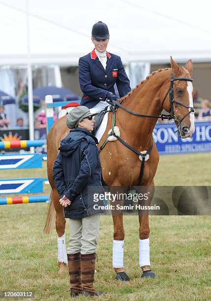 Princess Anne, Princess Royal looks on as Zara Phillips officially retires her horse Toy Town during day 3 of The Festival of British Eventing at...