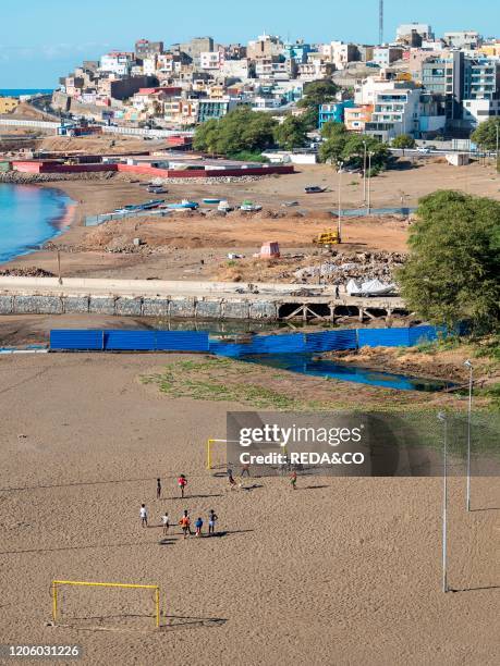 Cityview from Plato towards south, beach Praia Gamboa. The capital Praia on the island of Santiago , Cape Verde in the equatorial atlantic..