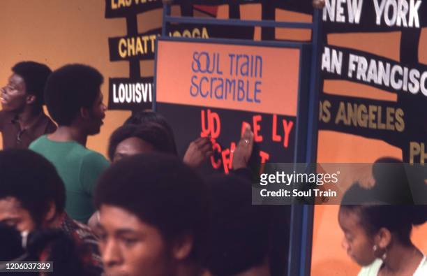 Soul Train Dancers work on solving the Scrambleboard circa 1971-1973. .