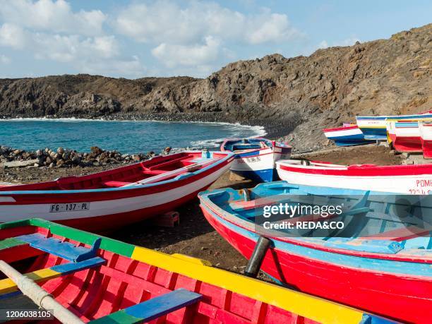 Traditional fishing boats near Las Salinas. Fogo Island , part of Cape Verde in the central atlantic..