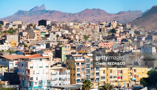 Cityview from Plato towards the western quarters. The capital Praia on the island of Santiago , Cape Verde in the equatorial atlantic..