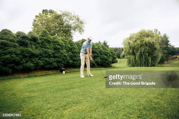 male golfer preparing to hit tee shot - golf tee stock pictures, royalty-free photos & images