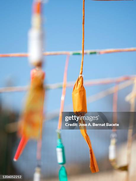 large rockets prepared for a daytime fireworks display, (mascleta). - las fallas festival in valencia stock pictures, royalty-free photos & images