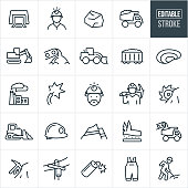 Coal Mining Thin Line Icons - Editable Stroke