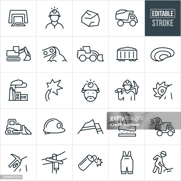 coal mining thin line icons - editable stroke - manufacturing equipment stock illustrations