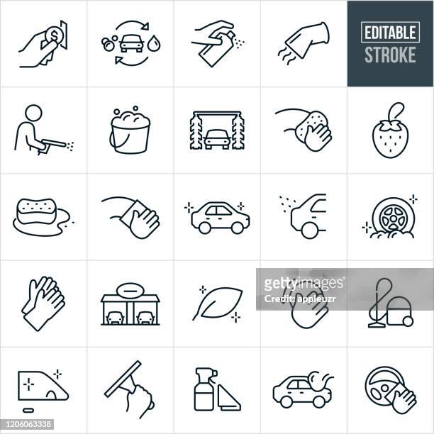 car wash thin line icons - editable stroke - shiny stock illustrations