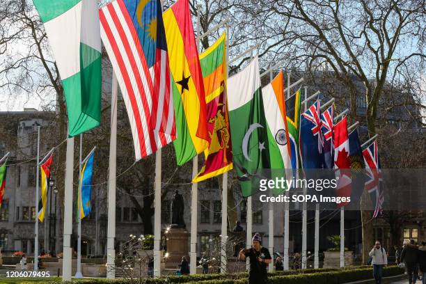 Flags of the Commonwealth countries flutter at London's Parliament Square ahead of the Commonwealth Day celebration on Monday 9 March 2020.