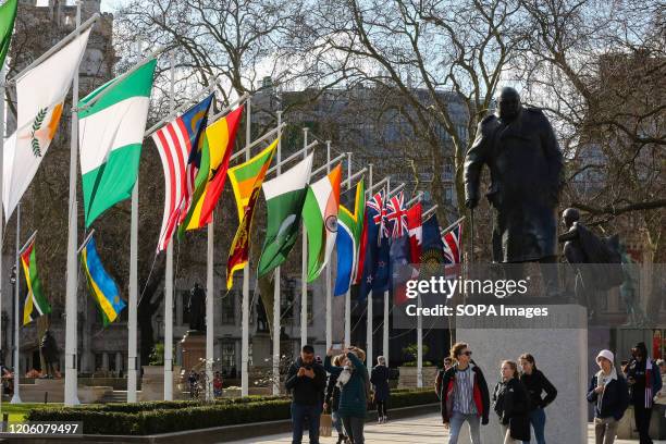 View of a Statue of Sir Winston Churchill at London's Parliament Square ahead of the Commonwealth Day celebration on Monday 9 March 2020.