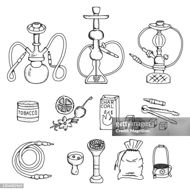 shisha doodles set - hookah stock-grafiken, -clipart, -cartoons und -symbole