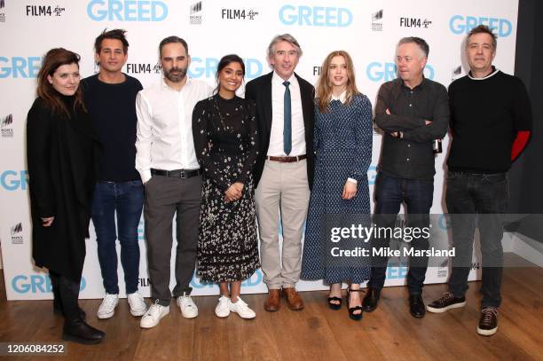 Melissa Parmenter, Ollie Locke, Manolis Emmanouel, Dinita Gohil, Steve Coogan, Sophie Cookson, Michael Winterbottom and Damian Jones attend "Greed"...