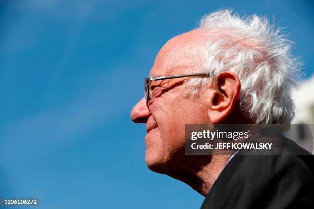 Democratic presidential hopeful Bernie Sanders address supporters during a campaign rally in downtown Grand Rapids, Michigan, on March 8, 2020. -...