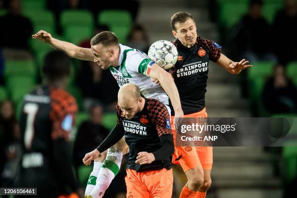 Armindo Tu Na Bangna Bruma of PSV, Mike te Wierik of FC Groningen, Jorrit Hendrix of PSV, Daniel Schwaab of PSV during the Dutch Eredivisie match...