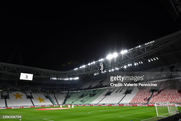 View of the empty stadium after rules to limit the spread of Covid-19 have been put in place before the Serie A match between Juventus and FC...