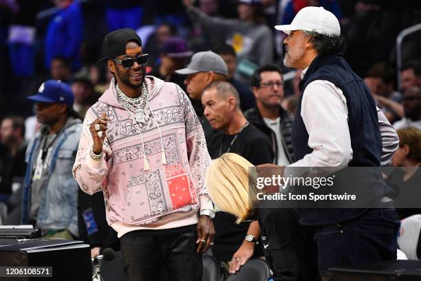 Rapper 2 Chainz looks on before a NBA game between the Los Angeles Lakers and the Los Angeles Clippers on March 8, 2020 at STAPLES Center in Los...