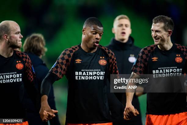 Jorrit Hendrix of PSV, Boudewijn Zenden, Denzel Dumfries of PSV, Timo Baumgartl of PSV, Daniel Schwaab of PSV during the Dutch Eredivisie match...