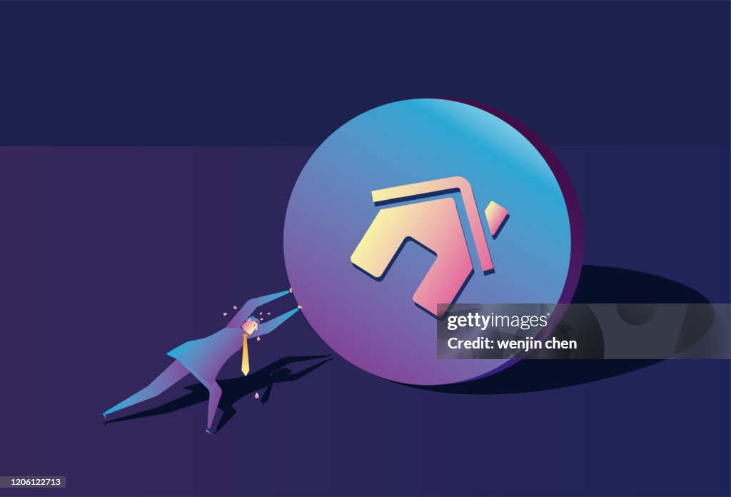 Pushing Over Building The Man Pushing The House Stock Illustration High-Res Vector Graphic ...