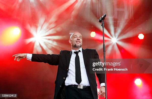 Singer Der Graf of the German band Unheilig performs live during a concert at the Kindlbuehne Wuhlheide on August 7, 2011 in Berlin, Germany.