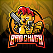 Chick with gun mascot logo design
