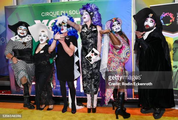 The Sisters of Perpetual Indulgence attend the Cirque Du Soleil VOLTA Equality Night Benefiting Los Angeles LGBT Center at Dodger Stadium on February...