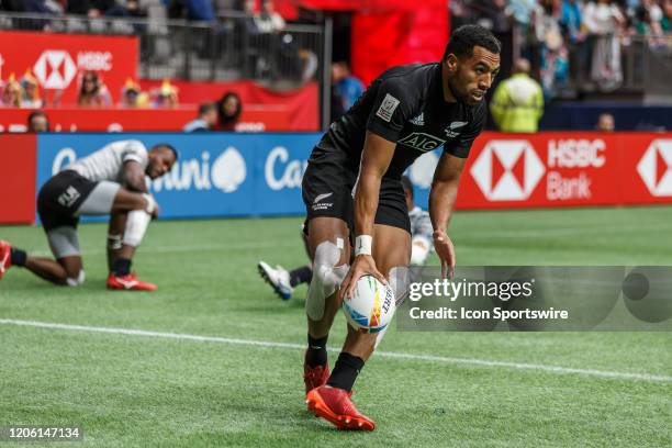Sione Molia of New Zealand scores in Match, New Zealand vs Fiji during the Canada Sevens, Round 6 of the HSBC World Rugby Sevens Series, held on...