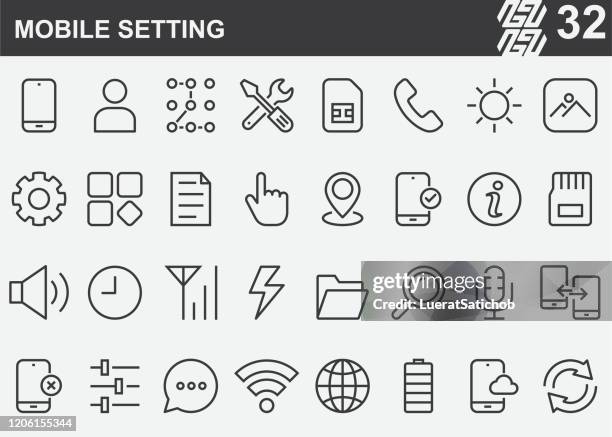 mobile setting line icons - interactive-tool-icons stock illustrations