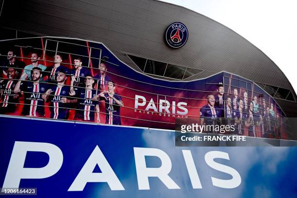 Photograph taken on March 9, 2020 shows a view of a gate of the Parc des Princes stadium in Paris, two days ahed of the UEFA Champions League Group A...