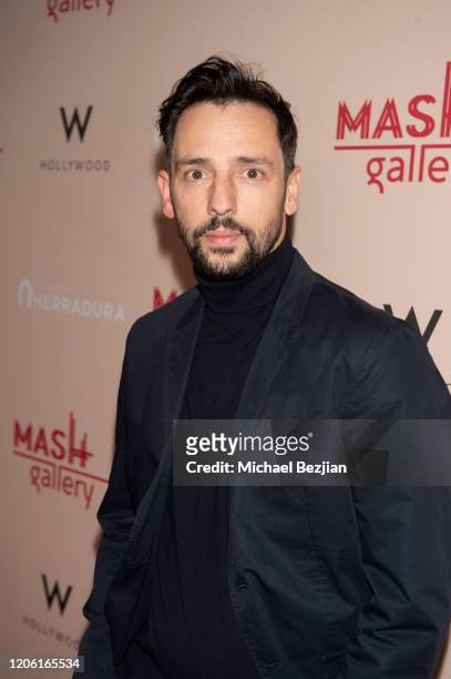 Ralf Little arrives at A Gogo by Mash Gallery on February 13, 2020 in Los Angeles, California.