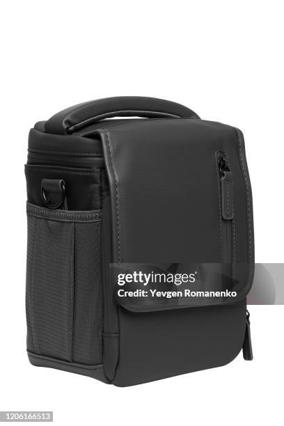 black bag - isolated on white background - leather strap stock pictures, royalty-free photos & images