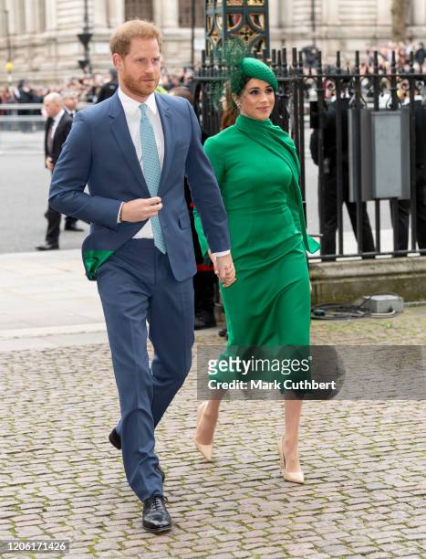 Prince Harry, Duke of Sussex and Meghan, Duchess of Sussex attend the Commonwealth Day Service 2020 at Westminster Abbey on March 9, 2020 in London,...