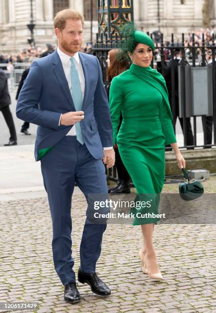 Prince Harry, Duke of Sussex and Meghan, Duchess of Sussex attend the Commonwealth Day Service 2020 at Westminster Abbey on March 9, 2020 in London,...