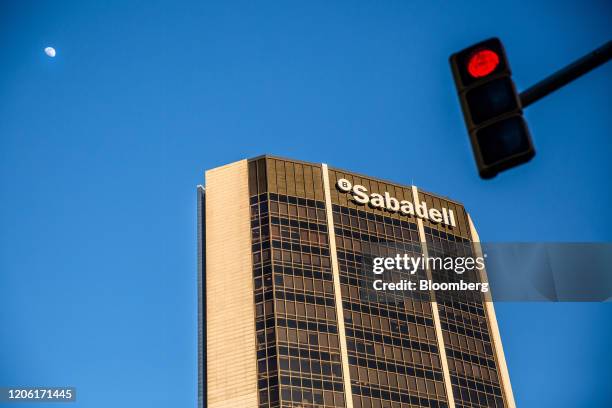 The headquarters of Banco de Sabadell SA stand in Barcelona, Spain, on Thursday, March 5, 2020. Spanish bank shares soared after the European Unions...