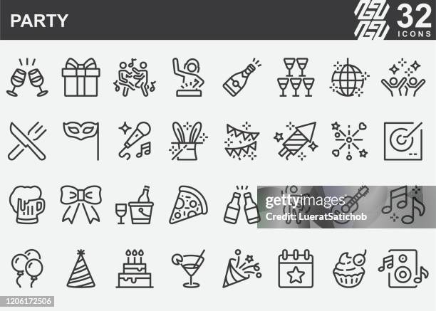 party line icons - party poppers stock illustrations