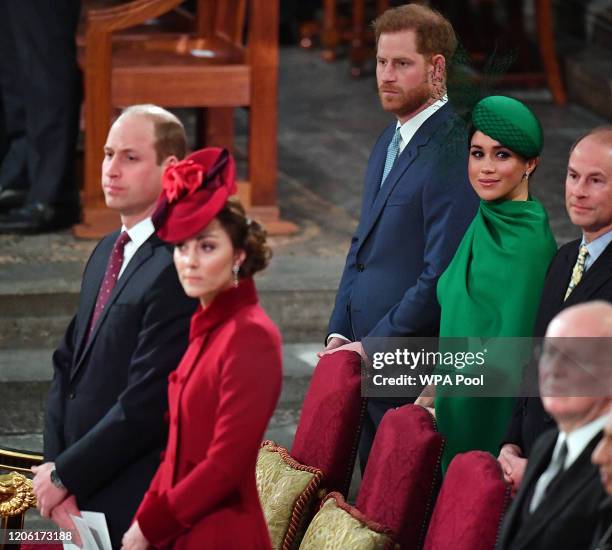 Prince William, Duke of Cambridge, Catherine, Duchess of Cambridge, Prince Harry, Duke of Sussex and Meghan, Duchess of Sussex attend the...