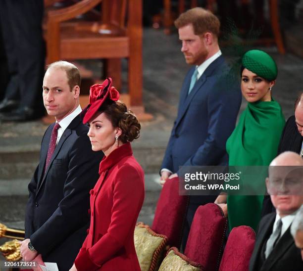 Prince William, Duke of Cambridge, Catherine, Duchess of Cambridge, Prince Harry, Duke of Sussex and Meghan, Duchess of Sussex attend the...