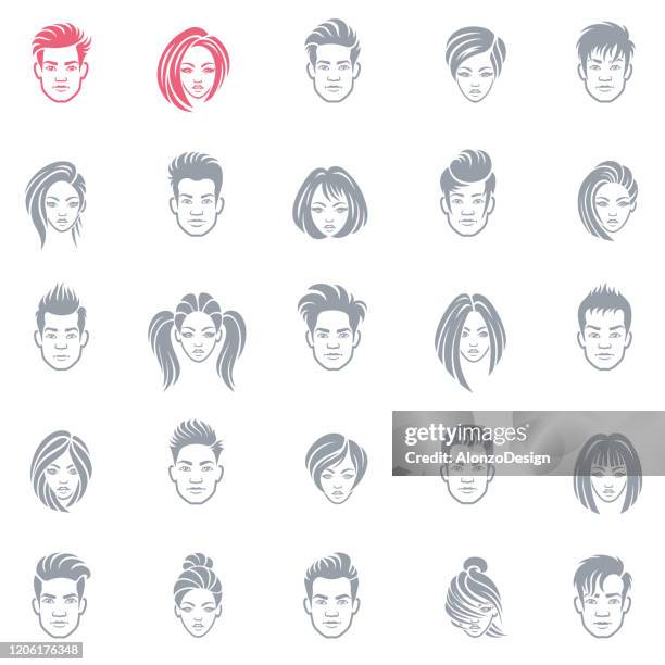 stockillustraties, clipart, cartoons en iconen met reeks van bedrijfsmensen avatarpictogrammen - hairstyle