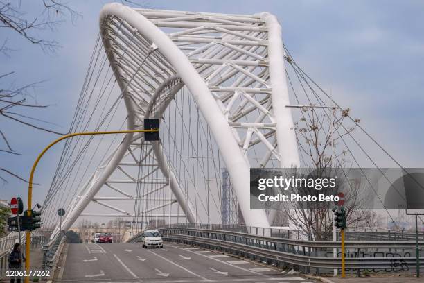 a view of the settimia spizzichino bridge in the ostiense district of rome, - gas container stock pictures, royalty-free photos & images