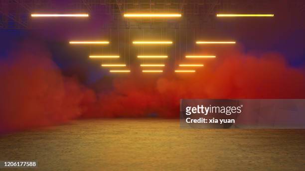 empty pit garage with colored smoke - color image stockfoto's en -beelden