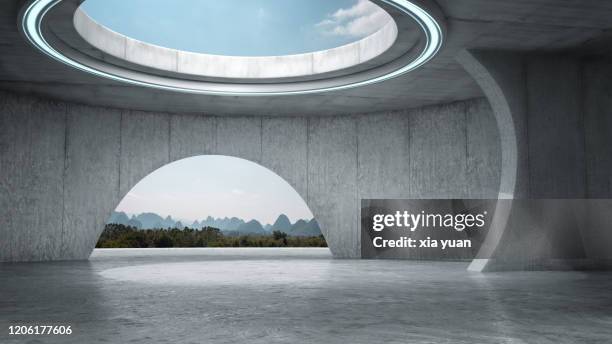 futuristic empty space with idyllic landscape - futuristic house stock pictures, royalty-free photos & images