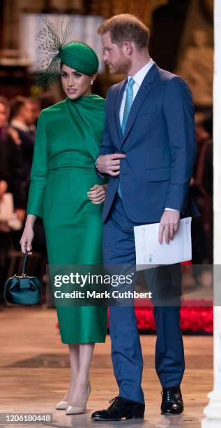 Meghan, Duchess of Sussex and Prince Harry, Duke of Sussex attend the Commonwealth Day Service 2020 at Westminster Abbey on March 9, 2020 in London,...