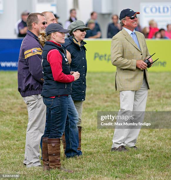 Peter Phillips, Mike Tindall, Autumn Phillips, Princess Anne, The Princess Royal and Mark Phillips watch Zara Phillips parade her horse 'Toytown' in...