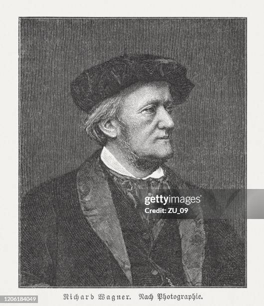 richard wagner (1813-1883), german composer, wood engraving, published in 1897 - saxony stock illustrations