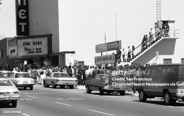 Fans line up during opening weekend to see "Star Wars" at the Coronet Theatre in San Francisco. The Geary Boulevard movie house seated close to 2,000...