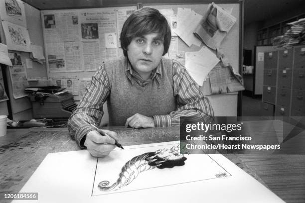 Robert Graysmith, political cartoonist for the San Francisco Chronicle, March 1977. Graysmith, now author of more than 20 books, including the...