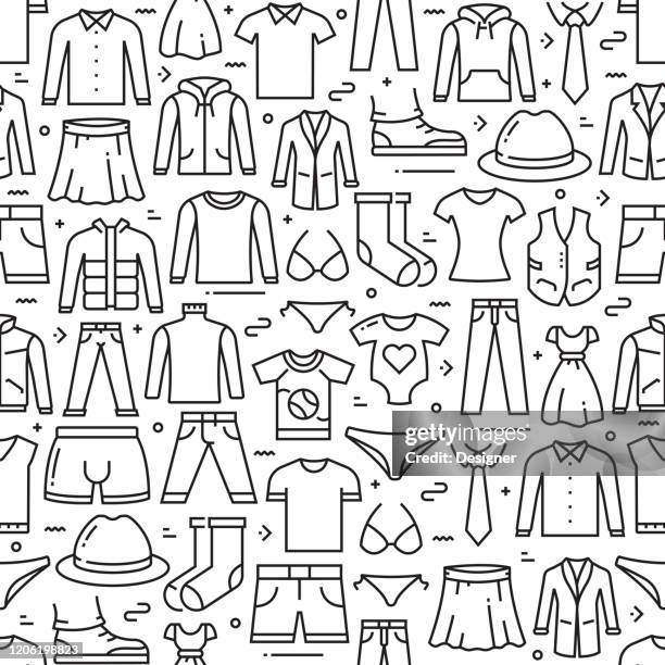 clothes related seamless pattern and background with line icons - satin jacket stock illustrations