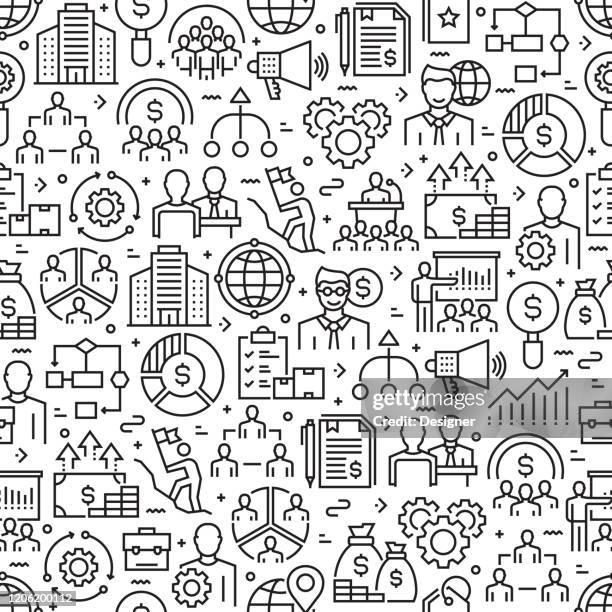 company structure seamless pattern and background with line icons - delegating work stock illustrations