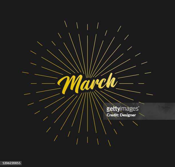 march. sunburst line rays. for greeting card, poster and web banner. vector illustration, design template. - march calendar 2020 stock illustrations