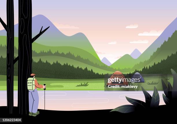 camping in den bergen - slowenien stock-grafiken, -clipart, -cartoons und -symbole