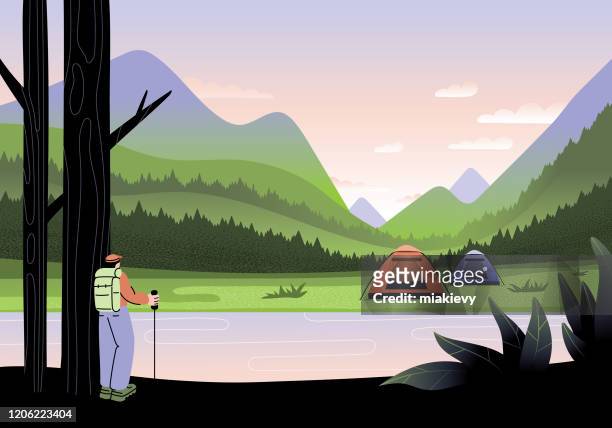 camping in mountains - lake stock illustrations