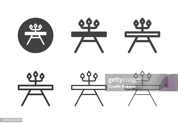 dining table with candle holder icons - multi series - candlelight dinner stock illustrations